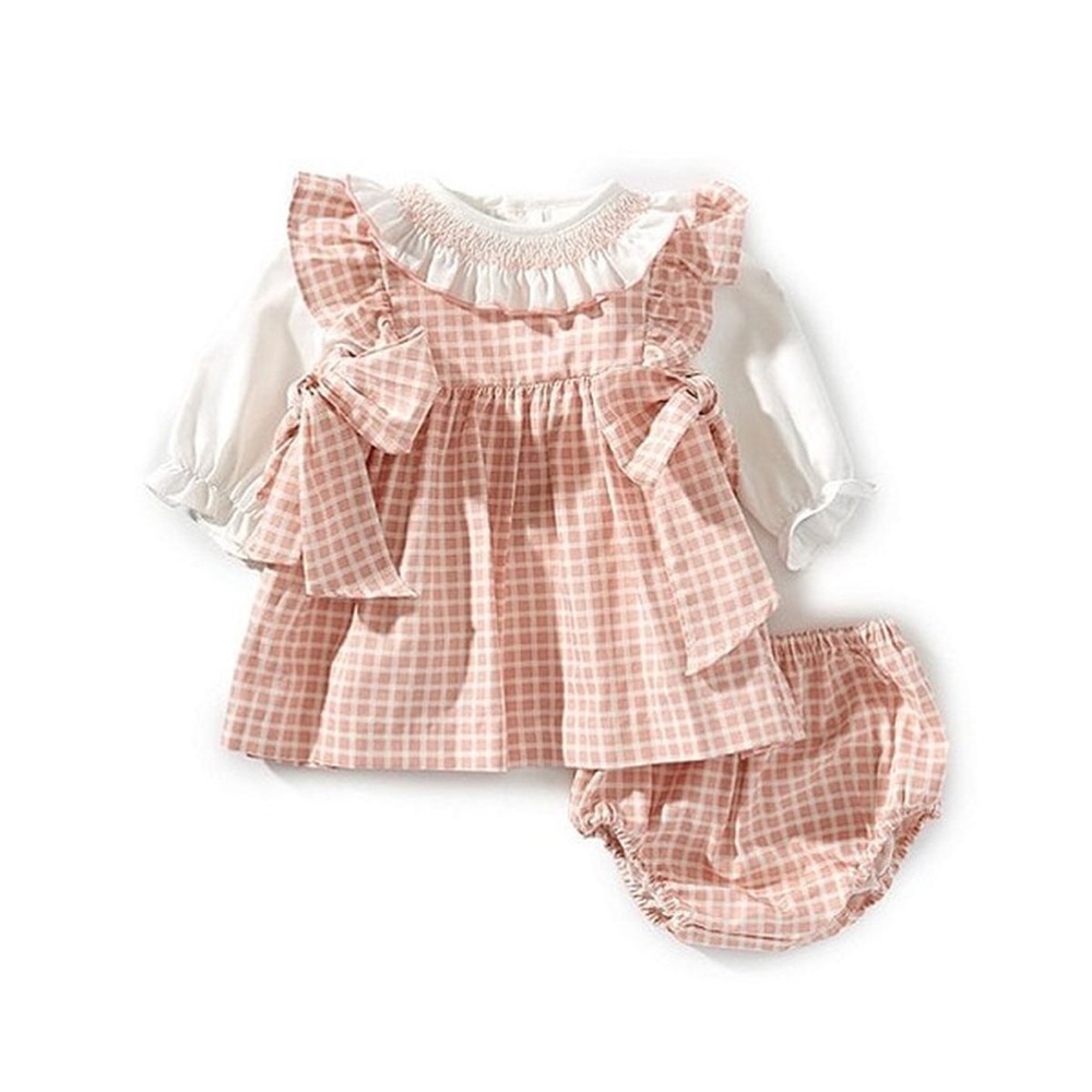 NWT Edgehill Collection Baby Girls' Long Sleeve Check Side-Bow Dress Sz 9M Pink